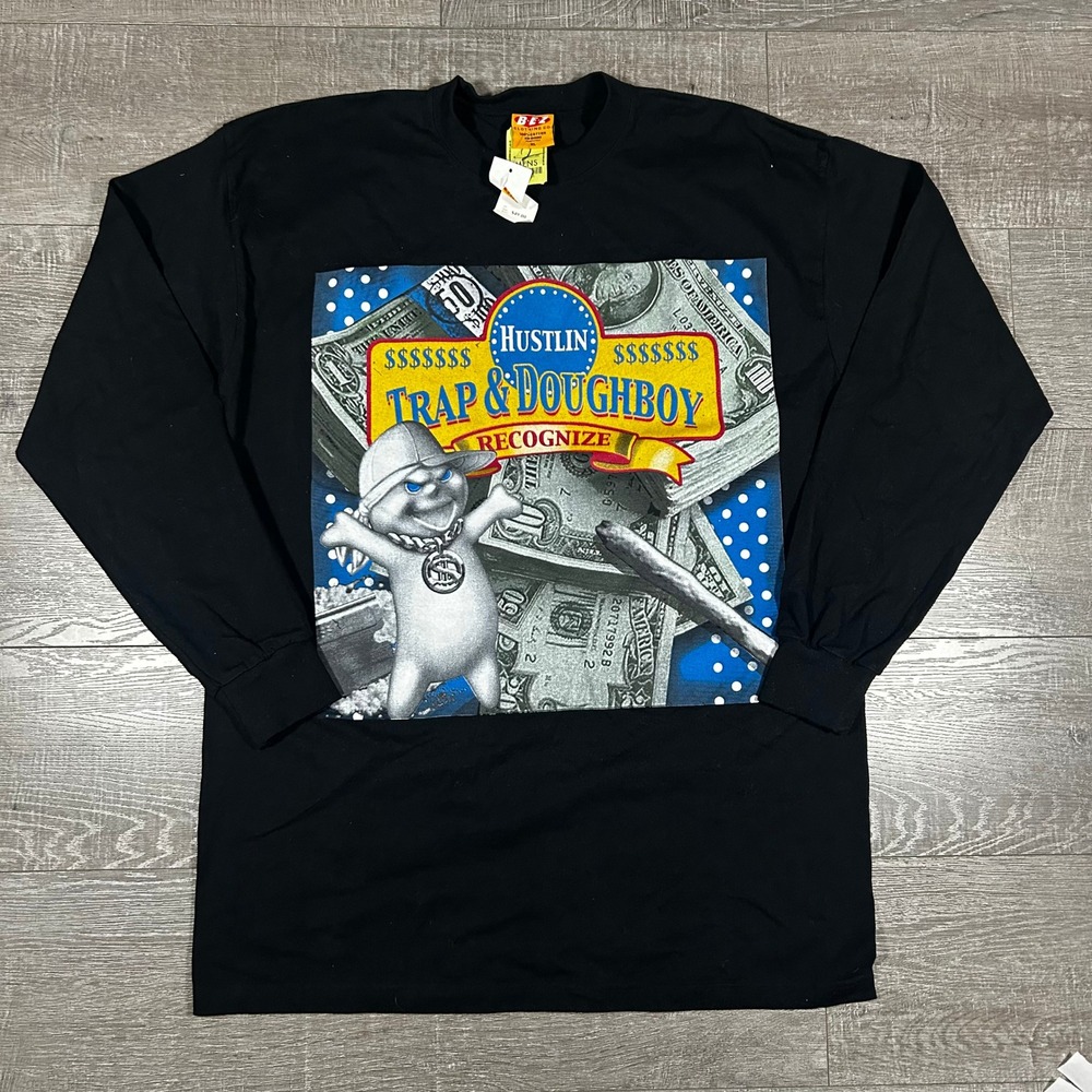 B-E-Z Clothing Co Trap & Doughboy Recognize Black Long Sleeve Graphic Tee XL NEW